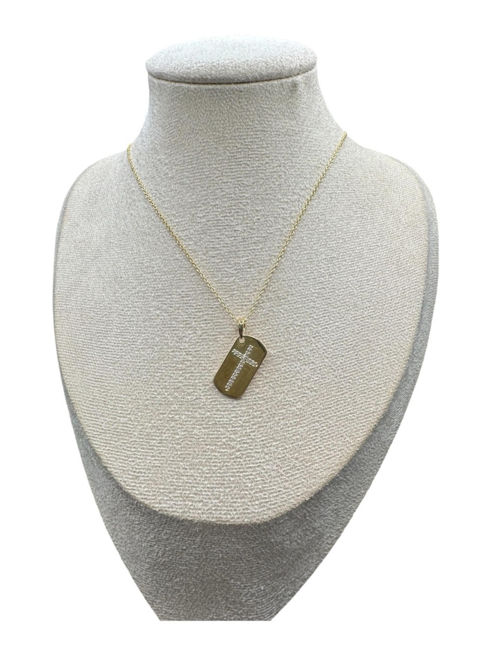 Gold Tone Diamond Cross Tag Pendant Necklace for Women - Sterling Silver